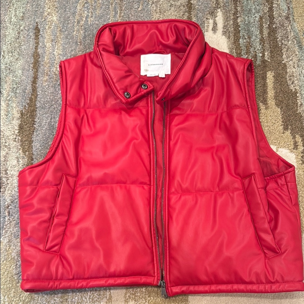 Anthropologie faux leather red Puffer Vest